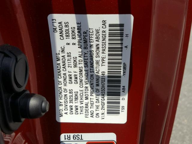 2HGFG4A55DH703149 - 2013 HONDA CIVIC SI RED photo 10