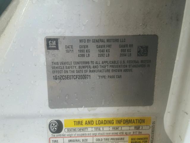 1G1ZC5E07CF200971 - 2012 CHEVROLET MALIBU 1LT 白色 照片 10