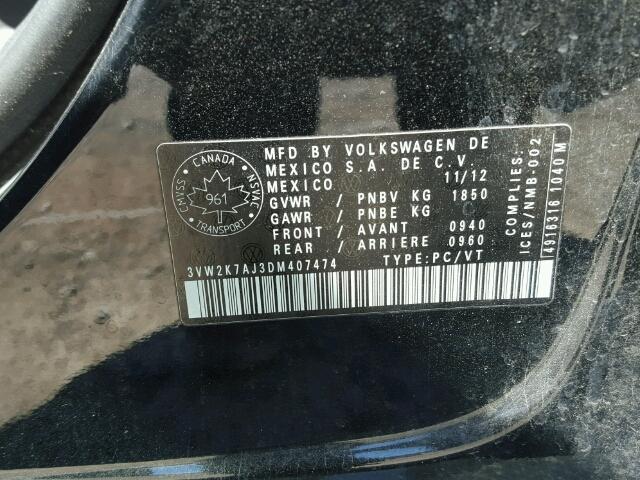 3VW2K7AJ3DM407474 - 2013 VOLKSWAGEN JETTA BASE BLACK photo 10