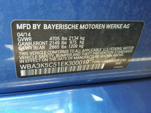 WBA3K5C51EK300019 - 2014 BMW 328 D BLUE photo 10