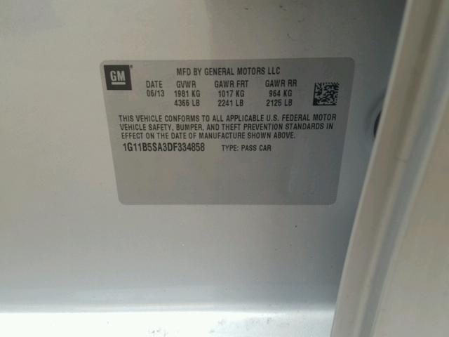 1G11B5SA3DF334858 - 2013 CHEVROLET MALIBU LS 银色 照片 10