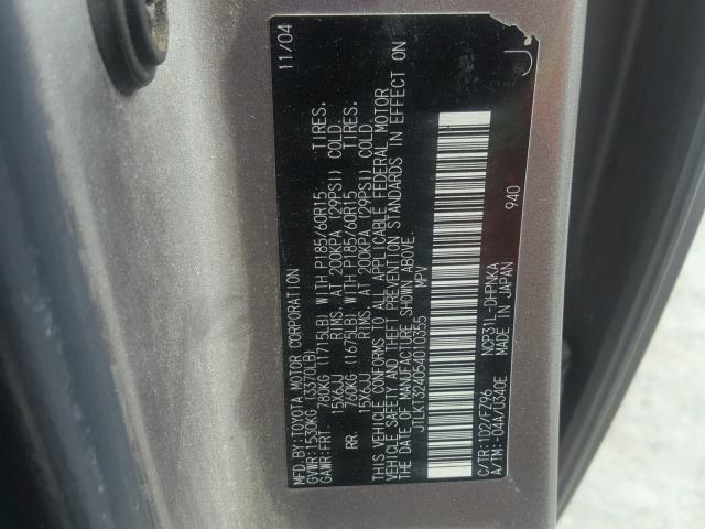 JTLKT324054010355 - 2005 TOYOTA SCION XB SILVER photo 10