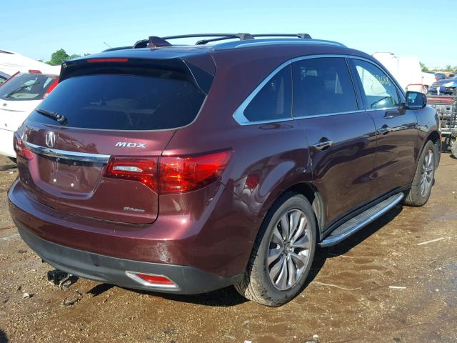 5FRYD4H63EB002954 - 2014 ACURA MDX TECHNO MAROON photo 4