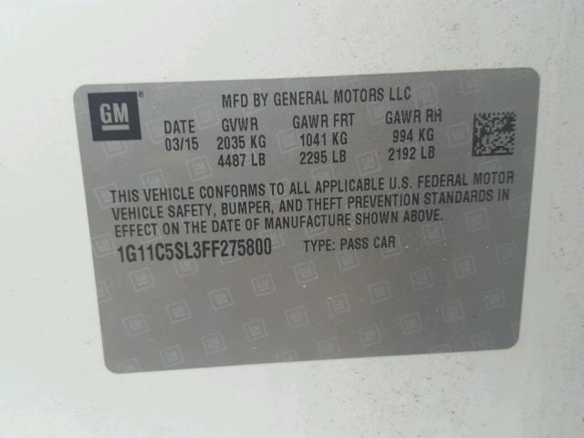 1G11C5SL3FF275800 - 2015 CHEVROLET MALIBU 1LT 白色 照片 10