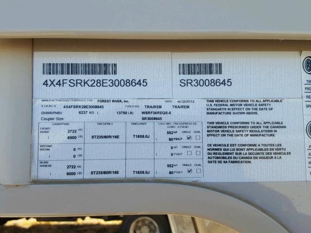 4X4FSRK28E3008645 - 2014 FORS TRAILER 棕色 照片 10