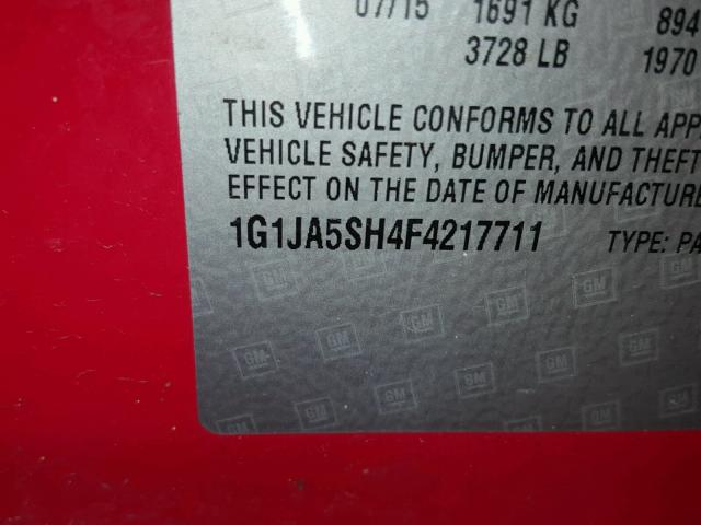 1G1JA5SH4F4217711 - 2015 CHEVROLET SONIC LS RED photo 10