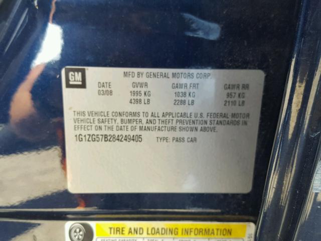 1G1ZG57B284249405 - 2008 CHEVROLET MALIBU LS ლურჯი ფოტო 10