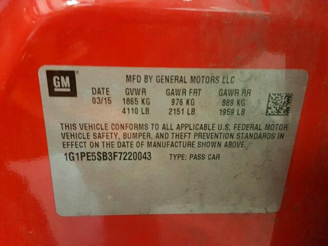 1G1PE5SB3F7220043 - 2015 CHEVROLET CRUZE LT RED photo 10