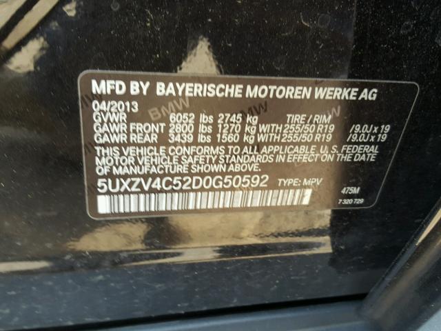 5UXZV4C52D0G50592 - 2013 BMW X5 XDRIVE3 BLACK photo 10