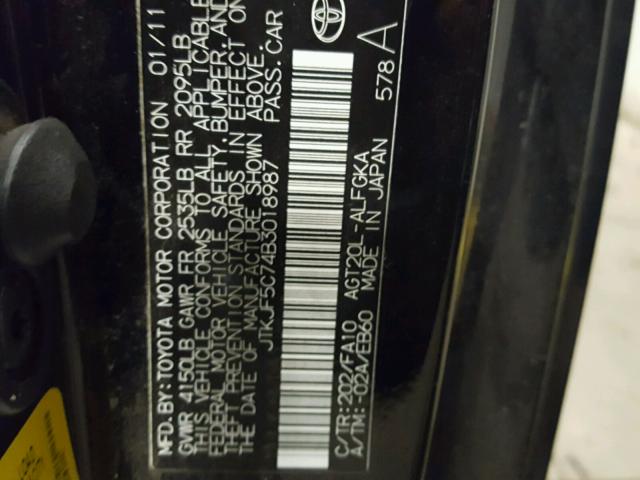 JTKJF5C74B3018987 - 2011 TOYOTA SCION TC 黑色 照片 10