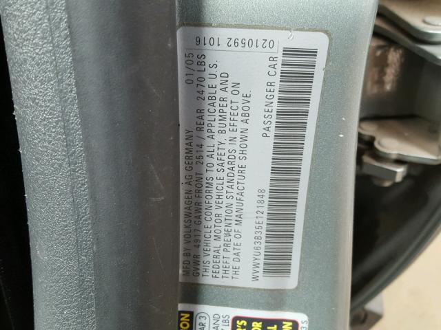 WVWYU63B35E121848 - 2005 VOLKSWAGEN PASSAT GLX 绿色 照片 10