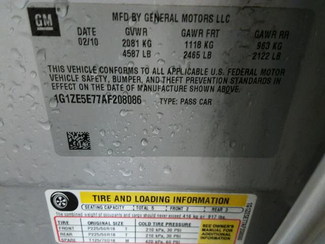 1G1ZE5E77AF208086 - 2010 CHEVROLET MALIBU LTZ 银色 照片 10