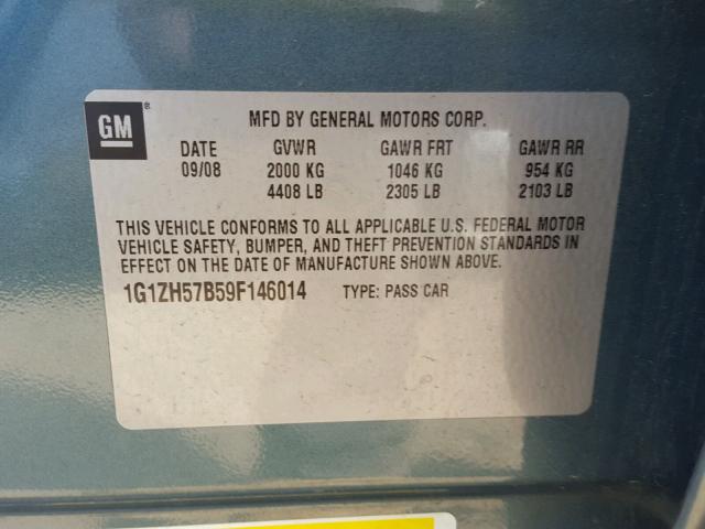 1G1ZH57B59F146014 - 2009 CHEVROLET MALIBU 1LT 青色 照片 10