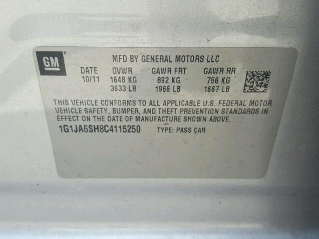 1G1JA6SH8C4115250 - 2012 CHEVROLET SONIC LS 银色 照片 10