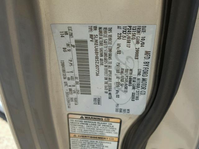 5LMEU68H85ZJ07736 - 2005 LINCOLN AVIATOR 银色 照片 10