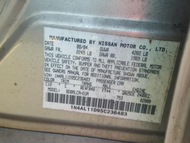 1N4AL11D95C236483 - 2005 NISSAN ALTIMA S TAN photo 10