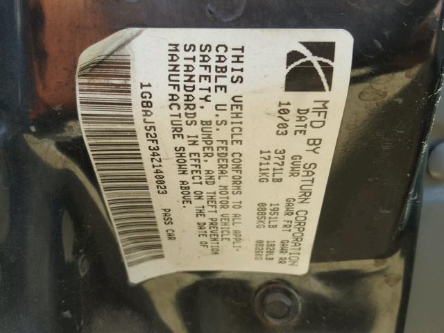 1G8AJ52F34Z140023 - 2004 SATURN ION LEVEL BLUE photo 10