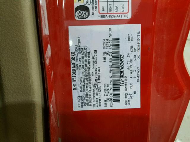 1ZVHT82H765249321 - 2006 FORD MUSTANG GT RED photo 10