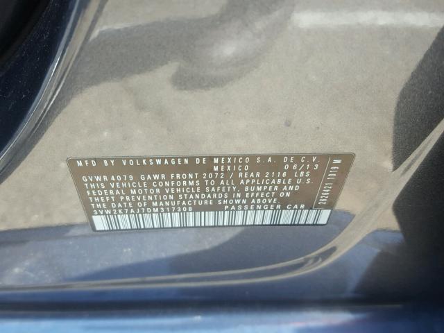 3VW2K7AJ7DM317308 - 2013 VOLKSWAGEN JETTA BASE Գրաֆիտ լուսանկար 10