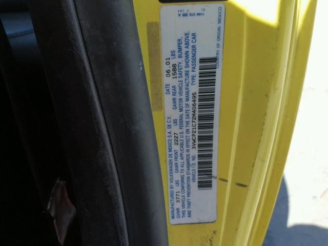 3VWCP21C72M406495 - 2002 VOLKSWAGEN NEW BEETLE ყვითელი ფოტო 10