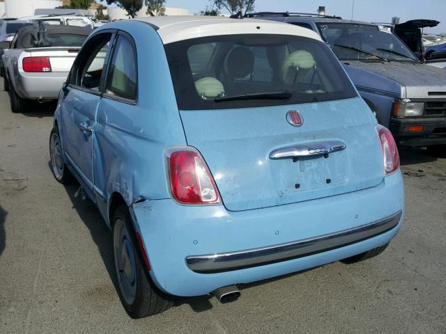 3C3CFFCR2ET269057 - 2014 FIAT 500 LOUNGE BLUE photo 3