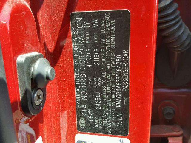 KNAGR4A63B5164280 - 2011 KIA OPTIMA SX RED photo 10