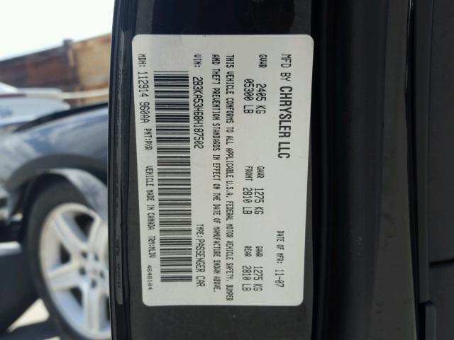 2B3KA53H68H187502 - 2008 DODGE CHARGER R/ BLACK photo 10