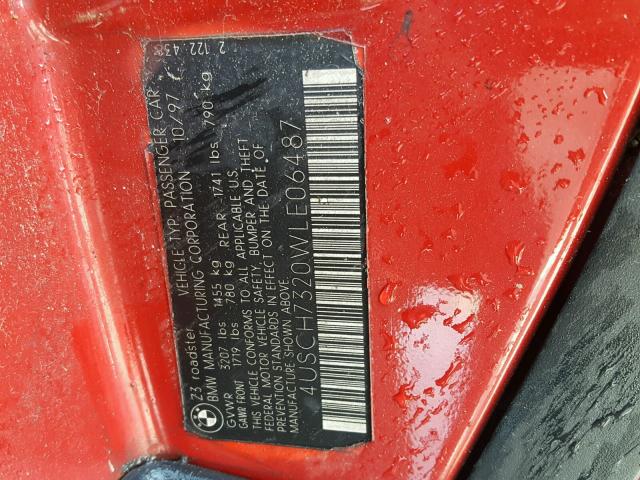 4USCH7320WLE06487 - 1998 BMW Z3 1.9 RED photo 10