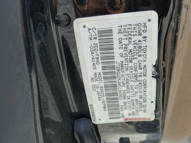 JT2BG22K4W0194953 - 1998 TOYOTA CAMRY BLACK photo 10