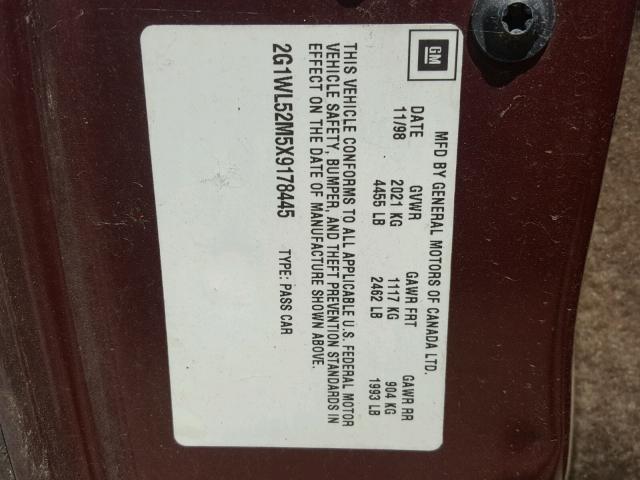 2G1WL52M5X9178445 - 1999 CHEVROLET LUMINA BAS მუქწითელი ფოტო 10