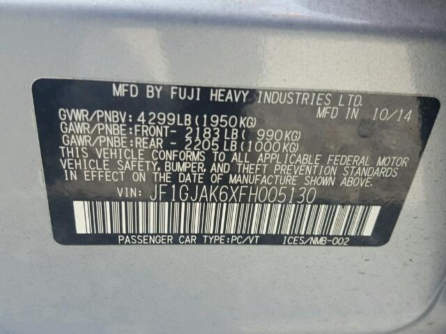 JF1GJAK6XFH005130 - 2015 SUBARU IMPREZA PR GRAY photo 10