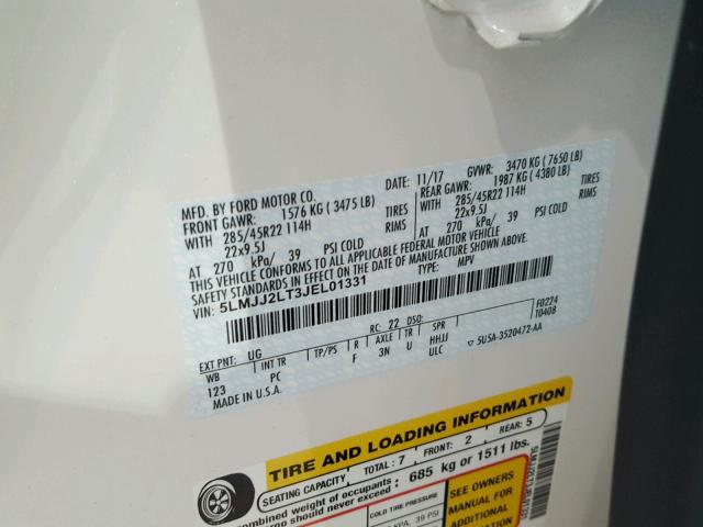 5LMJJ2LT3JEL01331 - 2018 LINCOLN NAVIGATOR Biały zdjęcie 10