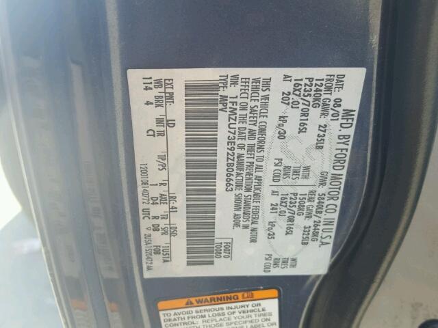 1FMZU73E92ZB06663 - 2002 FORD EXPLORER X BLUE photo 10