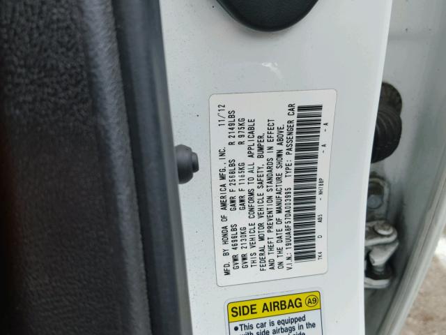 19UUA8F57DA003995 - 2013 ACURA TL TECH WHITE photo 10