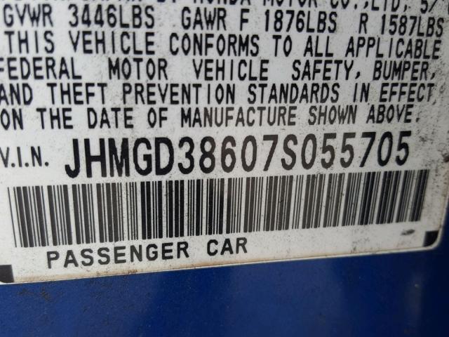 JHMGD38607S055705 - 2007 HONDA FIT S BLUE photo 10