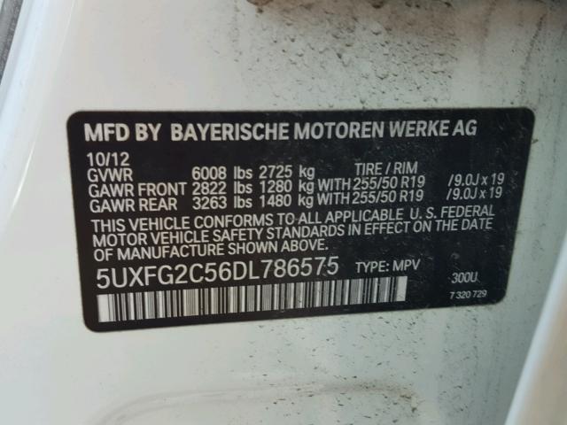 5UXFG2C56DL786575 - 2013 BMW X6 XDRIVE3 WHITE photo 10