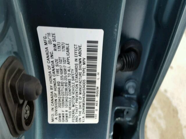 2HKRM3H43GH534305 - 2016 HONDA CR-V SE BLUE photo 10