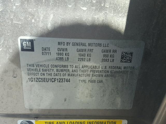 1G1ZC5EU1CF123744 - 2012 CHEVROLET MALIBU 1LT 棕色 照片 10