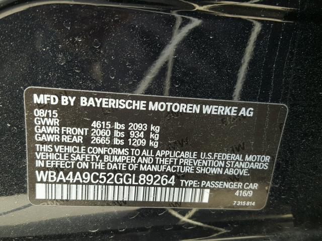 WBA4A9C52GGL89264 - 2016 BMW 428 I BLACK photo 10