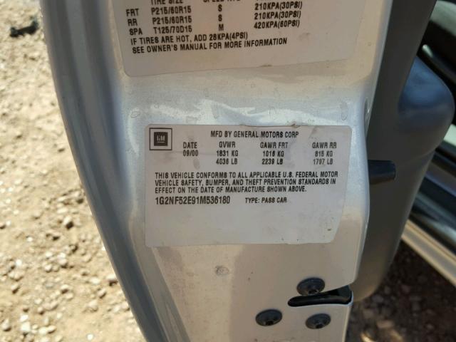 1G2NF52E91M536180 - 2001 PONTIAC GRAND AM S Gümüş foto 10