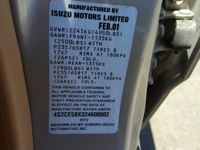 4S2CE58X324600802 - 2002 ISUZU AXIOM XS Gümüş foto 10