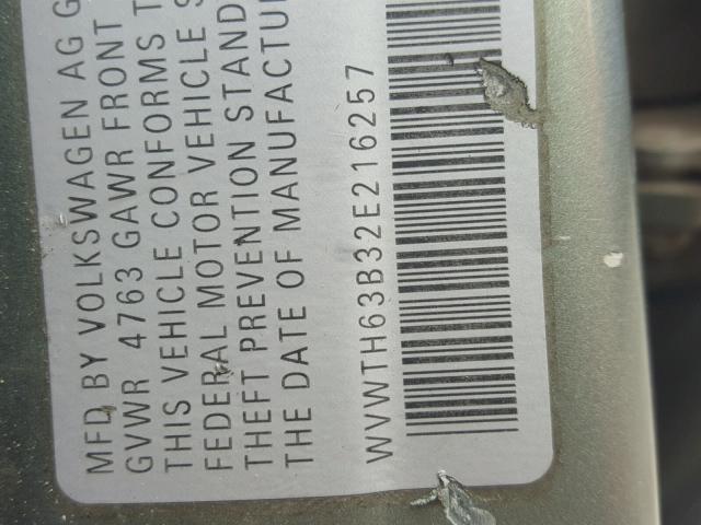 WVWTH63B32E216257 - 2002 VOLKSWAGEN PASSAT GLX 绿色 照片 10