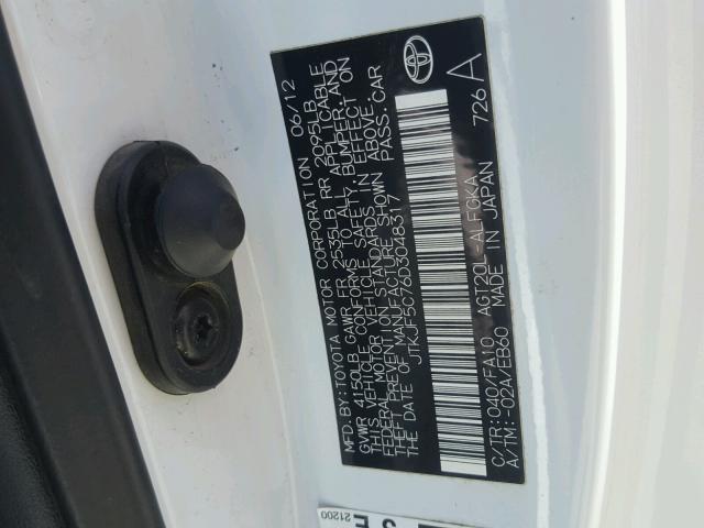 JTKJF5C76D3048317 - 2013 TOYOTA SCION TC 白色 照片 10