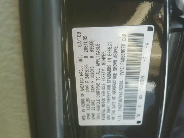 1HGCP26799A192004 - 2009 HONDA ACCORD EX BLACK photo 10