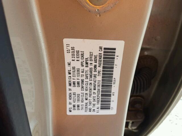 1HGCR2F82DA136210 - 2013 HONDA ACCORD EXL BEIGE photo 10