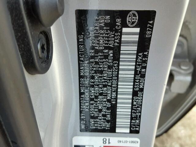 4T1BK1EB0EU102543 - 2014 TOYOTA AVALON BAS SILVER photo 10