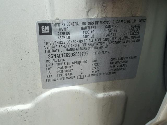 3GNAL1EK9DS531795 - 2013 CHEVROLET CAPTIVA LS 金色 照片 10