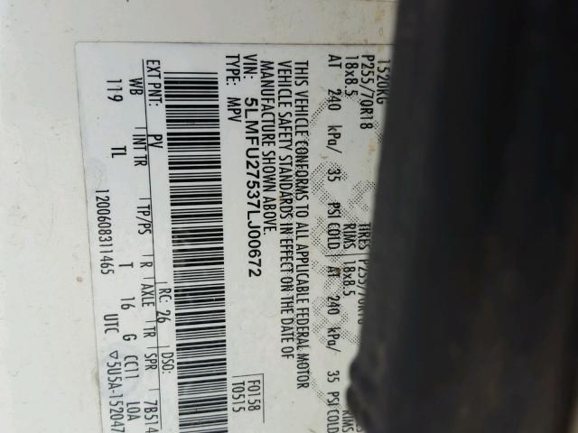 5LMFU27537LJ00672 - 2007 LINCOLN NAVIGATOR CREAM photo 10