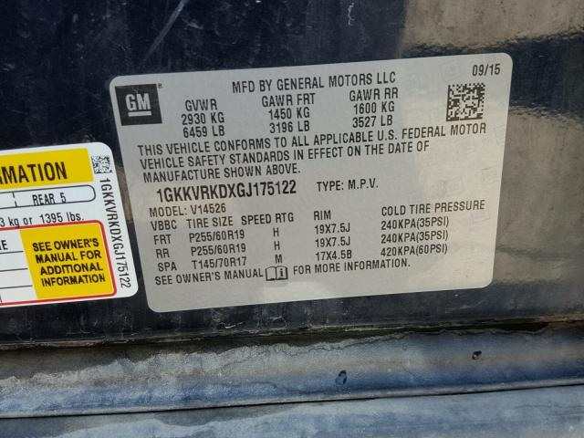 1GKKVRKDXGJ175122 - 2016 GMC ACADIA SLT ლურჯი ფოტო 10