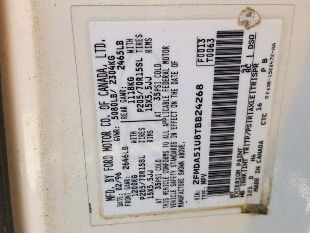 2FMDA51U8TBB24268 - 1996 FORD WINDSTAR W WHITE photo 10